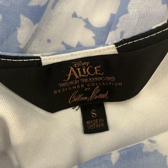 Disney Alice In Wonderland Dress Sz Small Colleen Atwood Blue White Floral Lace - Picture 2 of 6